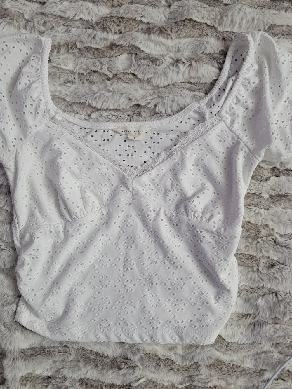 Aeropostale White Eyelet Lace-Trim Scoop Top